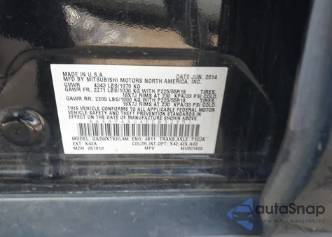 2014 Mitsubishi Outlander Sport Se z USA, uszkodzony, nr VIN 4A4AP4AU4EE032851